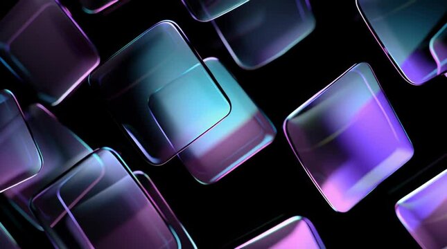 Multiple semi-transparent glass objects arranged on a black background. Elegant, minimal and reflective composition&mdash;ideal for modern design, 3D rendering, tech visuals, and abstract presentations.
