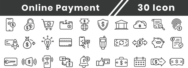 Online Payment line vector icon set collection. Pixel perfect Editable stroke. paying, currency, online payment, 
