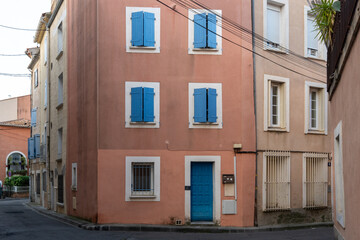 Colorful French Apartment Homes in Narrow Street, Narbonne, France