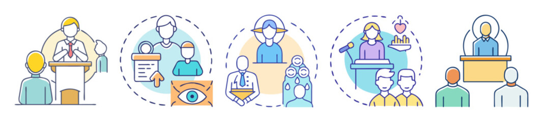 Illustrative depictions of different types of communication channels and audience perspectives