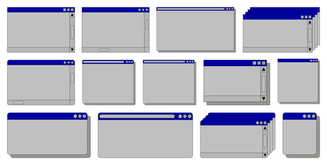 Desktop browser and dialog window templates. Computer user interface elements