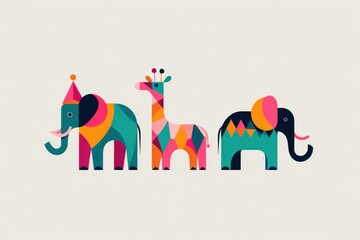 group of animals featuring elephant and giraffe 