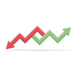 Red and Green Zigzag Arrow Showing Gains and Losses – Up and Down Segments for Financial or Business Concept