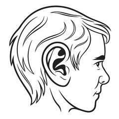 Boy's profile outline head black and white