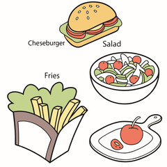 Cheeseburger salad fries tomato food