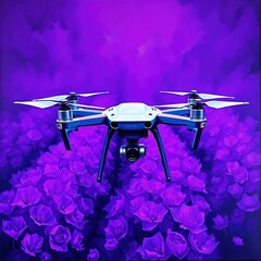 Drone surveying fields of flowers
