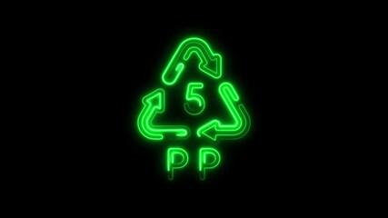 Neon green recycling symbol for plastic type 5 pp on a black background - Powered by Adobe