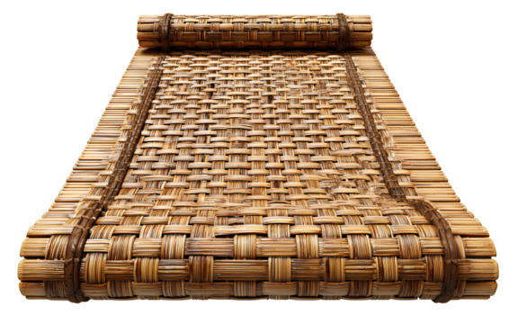 A woven sleeping mat made of bamboo, isolated on a transparent background