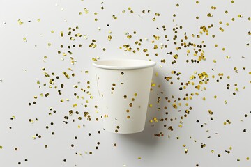 Vibrant Image of Top View Paper Cup with Golden Confetti