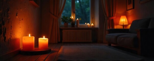 Candlelight Illuminates Dark Room, Casting Soft Shadows Cozy, Intimate Ambiance Perfect for Relaxation, Meditation, or Romance