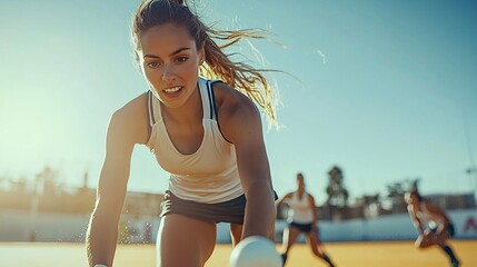 Young athlete focuses on field hockey game, sunlit, ready to play