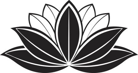 Monochrome Lotus Blossom Silhouette Graceful Floral Design and Artistic Representation of Purity and Enlightenment in Detailed Line Art