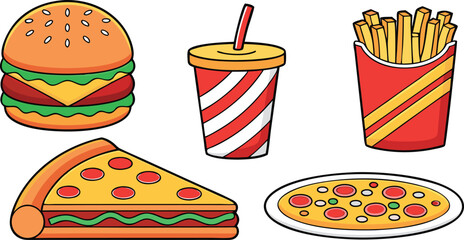 Cartoon Fast Food Feast A Colorful and Fun Collection of Popular Treats Perfect for Designs and Illustrations