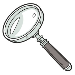Magnifying glass with silver rim and dark handle tool