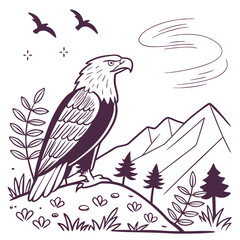 Majestic Eagle Perched Amidst Nature bird mountains
