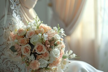 High Definition View of Young Muslim Couple with a Bouquet of Flowers in the Room
