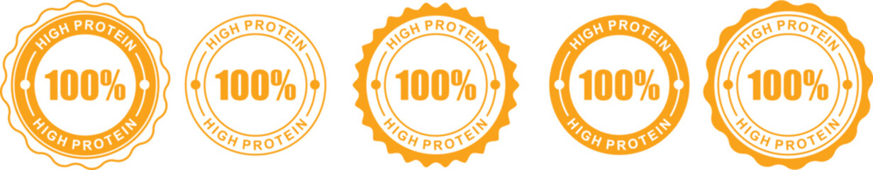100% High Protein Label – Vector Stamp Icon Sign for Nutrition, Packaging, and Food Products