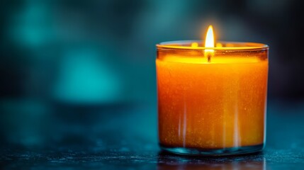 Glowing Candle's Warmth: A solitary candle with a radiant flame, casting a warm, inviting glow against a beautifully blurred backdrop, exuding tranquility and serenity.
