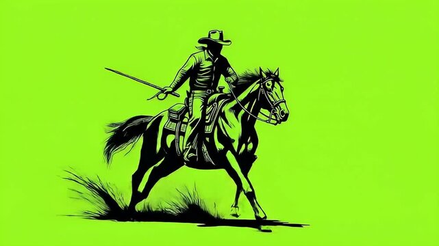 Animated Cowboy Riding Horse Cartoon Style