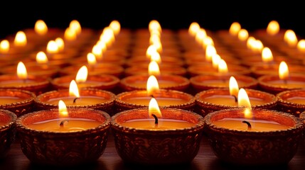Radiant Flames: Rows of flickering candles illuminate the darkness, their warm glow evoking a sense of peace, spirituality, and celebration.