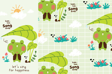happy frog hand drawn la la song vector set