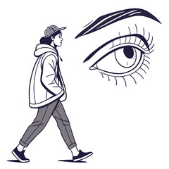 Person walking next to large eye fashion urban