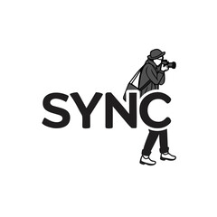 Photographer with camera and sync text logo