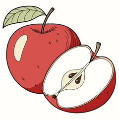 Red apple with leaf and slice fruit food