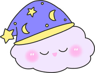 Sleeping Light Purple Cloud with Star and Moon Nightcap – Cute Pastel Bedtime Clipart PNG
