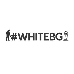 Silhouette person with shovel hashtag white building