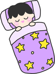 PNG Sleeping Boy with Purple Star Blanket – Hand-Drawn Bedtime Character with Transparent Background