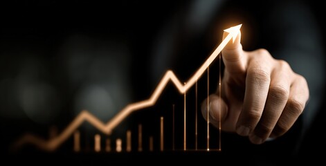 Businessman interacting with rising growth chart on digital screen

