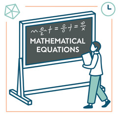 Student learning mathematical equations on blackboard