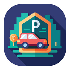 Bold parking zone sign with vehicle