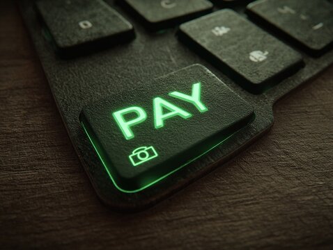 Bright green "PAY" keyboard key featuring currency sign
