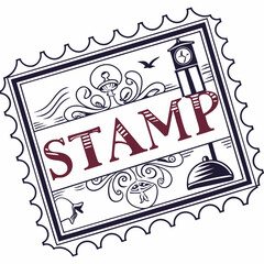 Vintage Stamp With Clock Tower And Bird postage retro