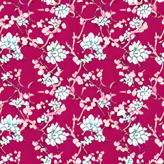 Seamless pink floral pattern with blooming flowers, perfect for spring nature illustration or textile design