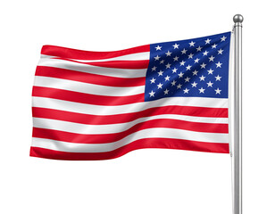 Fototapeta premium American Flag Waving Isolated on White Background PNG