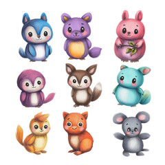 Vibrant Baby Animal Set with Textured Look &mdash; Isolated on White

