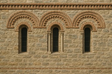 Fototapeta premium Detailed view of an ancient stone structure featuring arched openings and ornate brick designs
