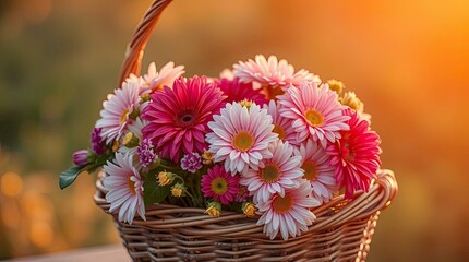 A basket of flowers is presented with a smooth gradient transition from warm golden hour light, creating a seamless color blending effect