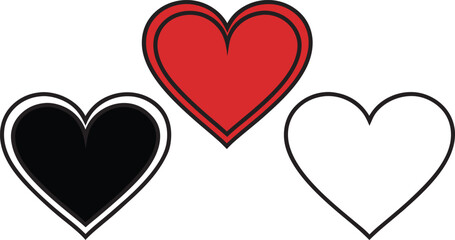 Three Hearts Showcase Diverse Styles Red Black and White Creating a Visually Striking Composition with Minimalist Design Elements