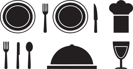 Elegant Culinary Icons Representing Fine Dining and Professional Cooking, Ideal for Restaurant Branding and Gourmet Food Illustrations