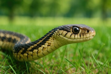 Obraz premium Detailed shot of a reptile in a green outdoor setting