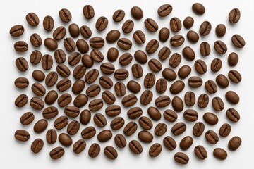 Coffee beans on a plain white backdrop