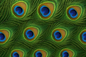 Close-up of vibrant peacock feather design with colorful patterns