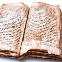Antique Open Book with Script on Aged Paper Pages