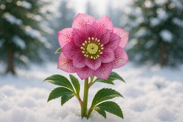Winter bloom of a double pink speckled flower