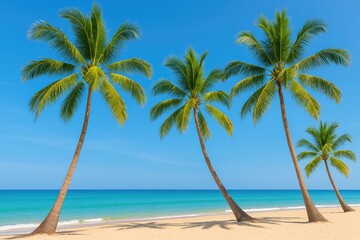 Fototapeta premium Tropical palms along the coast under clear skies on a bright sunny day