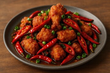Fototapeta premium Crispy Fried Chicken with Spicy Chili Sauce
